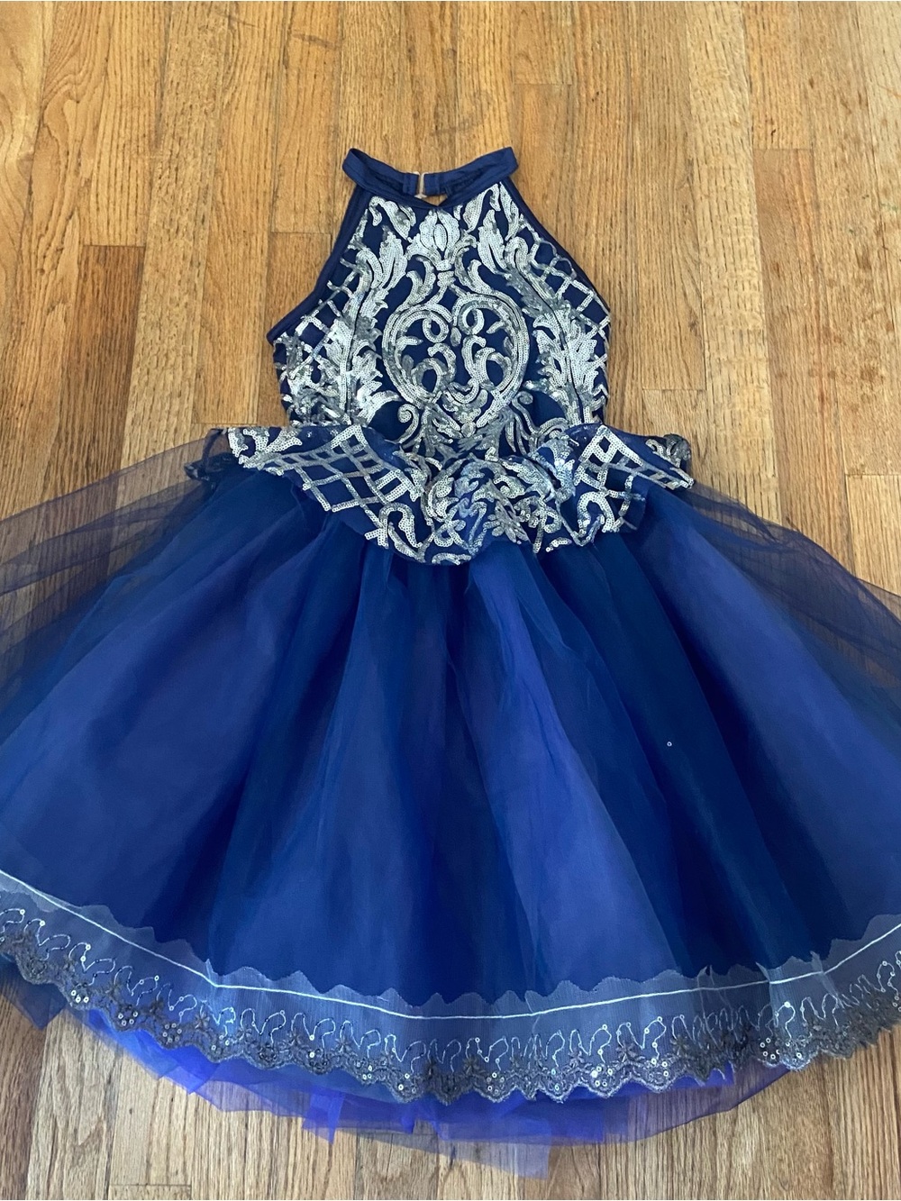 Weissman Royal Blue & Silver Sequin Halter Ballet Dance Costume Tutu Dress LC